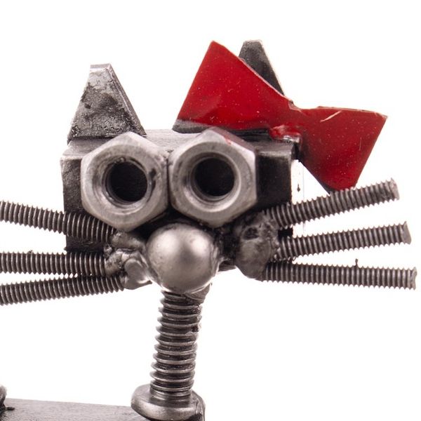 Alternate image for Recycled Auto Part Figurine of Female Cat with a Red Bow Bow Cat