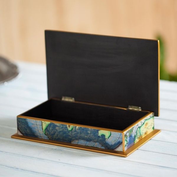 Alternate image for Map of the World Reverse-Painted Glass Wood Decorative Box World View