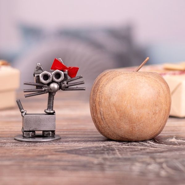 Alternate image for Recycled Auto Part Figurine of Female Cat with a Red Bow Bow Cat