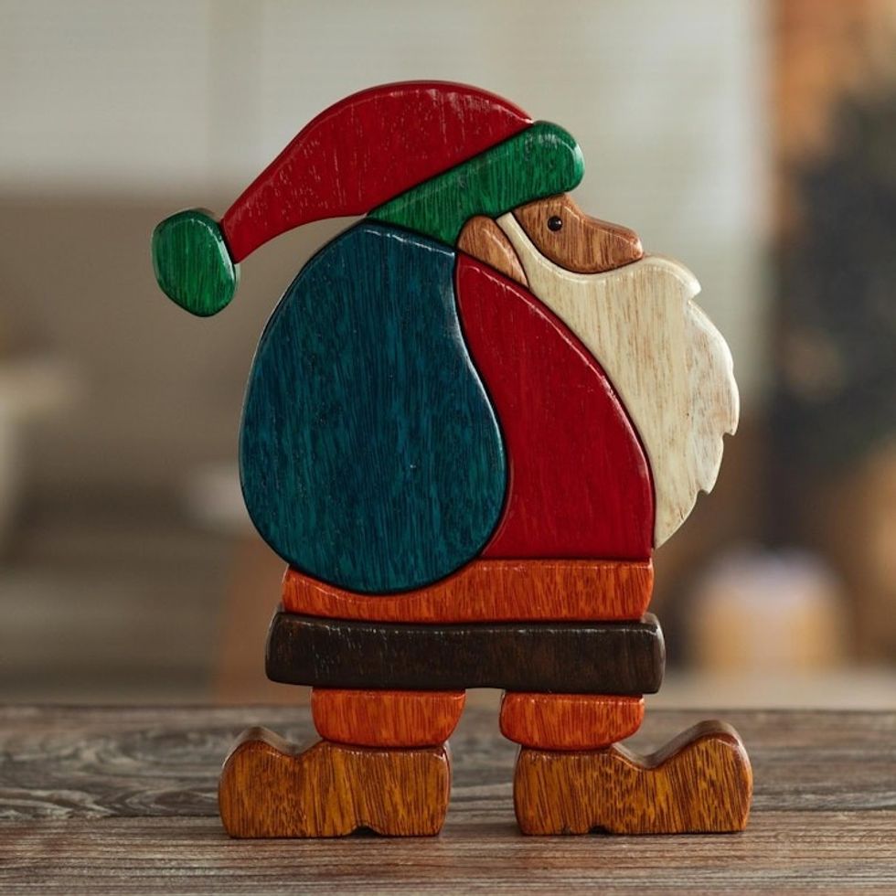 Christmas Motif Wood Sculpture 'Santa's Big Day'