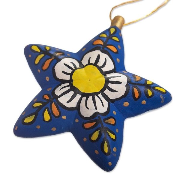 Alternate image for Ceramic Star Ornaments With Hand-Painted Flowers Set of 6 Ayacucho Flowered Stars