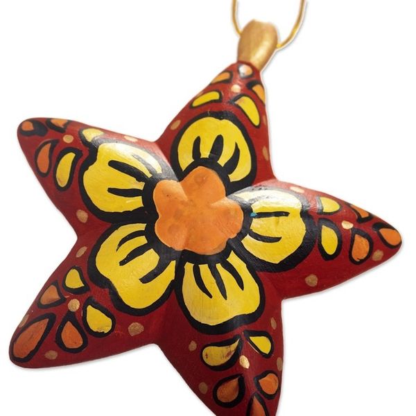 Alternate image for Ceramic Star Ornaments With Hand-Painted Flowers Set of 6 Ayacucho Flowered Stars