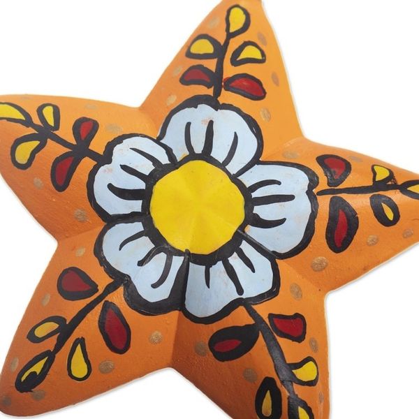 Alternate image for Ceramic Star Ornaments With Hand-Painted Flowers Set of 6 Ayacucho Flowered Stars