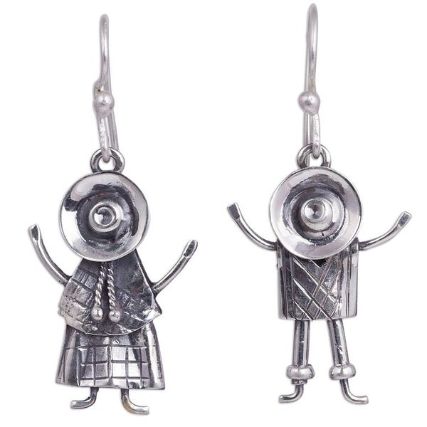 Alternate image for Sterling Silver Dangle Earrings of Andean People from Peru Cuzco Love