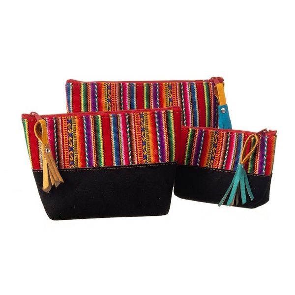 Alternate image for Handmade Wool Trim and Suede Cosmetic Bag from Peru Set of 3 Andean Triplets