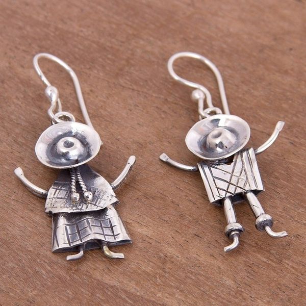 Alternate image for Sterling Silver Dangle Earrings of Andean People from Peru Cuzco Love