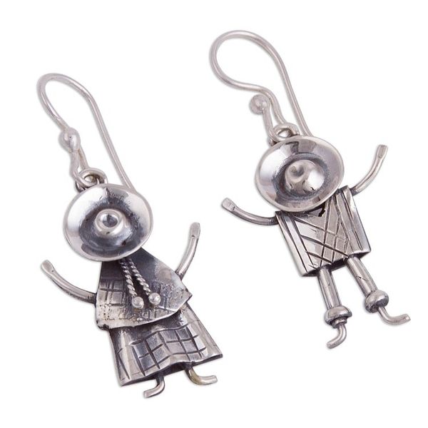 Alternate image for Sterling Silver Dangle Earrings of Andean People from Peru Cuzco Love