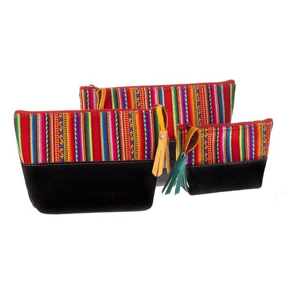 Alternate image for Handmade Wool Trim and Suede Cosmetic Bag from Peru Set of 3 Andean Triplets