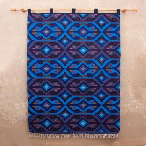 Alternate image for Wool tapestry Blue Roosters