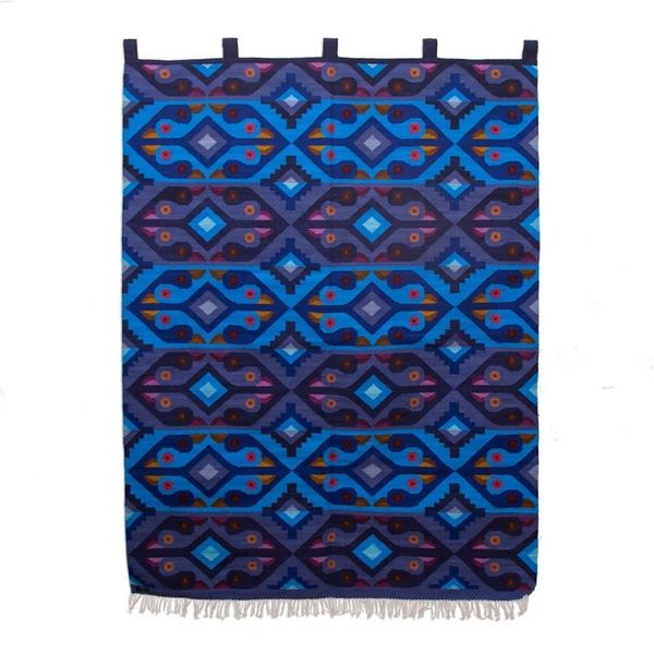 Alternate image for Wool tapestry Blue Roosters