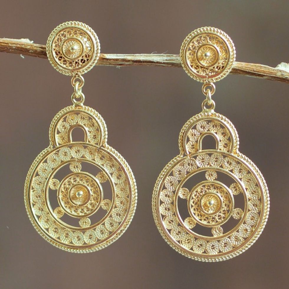 Andean Gold Vermeil Filigree Earrings Crafted by Hand 'Love Goes Around'
