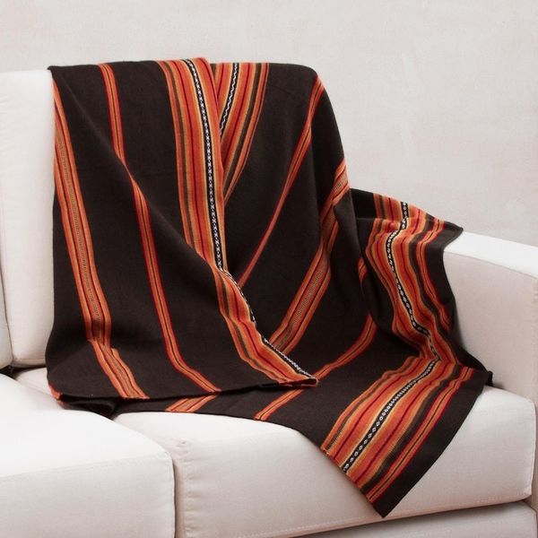 Alternate image for Handwoven Brown and Orange Alpaca Blend Throw Governor