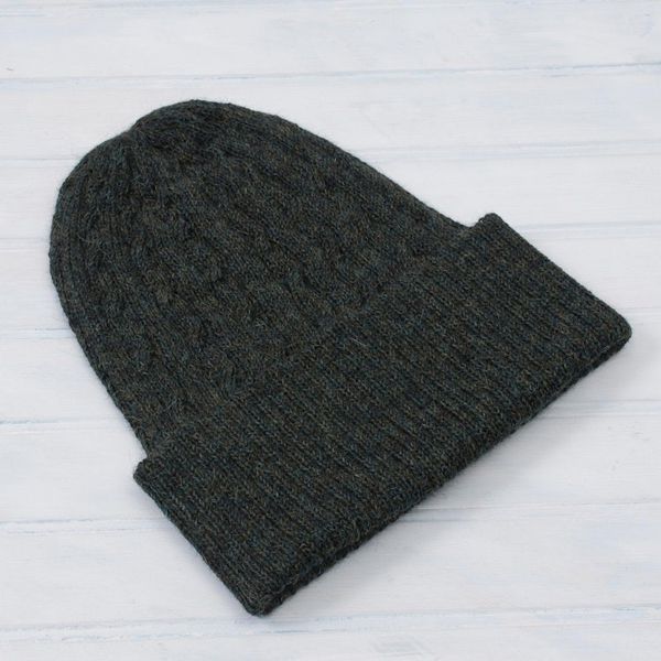 Alternate image for Cable-Knit 100 Alpaca Hat in Moss from Peru Moss Braid Cascade