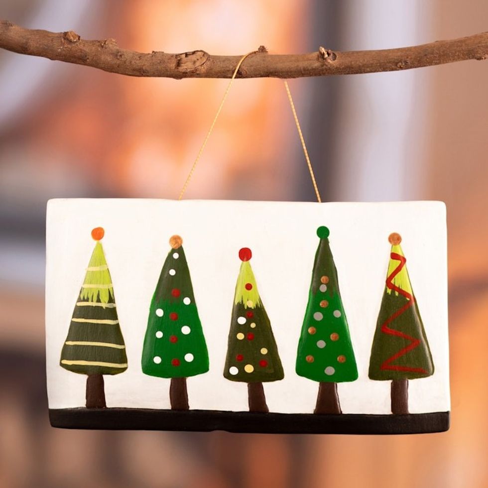 Hand-Painted Ceramic Christmas Tree Wall Art from Peru 'Charmed by Christmas'