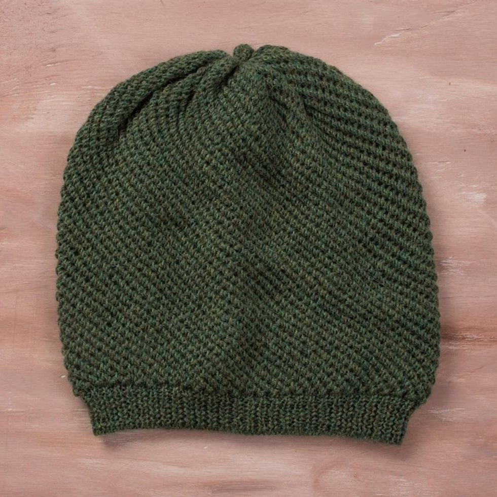 100 Baby Alpaca Hat in Avocado from Peru 'Avocado Honeycomb'