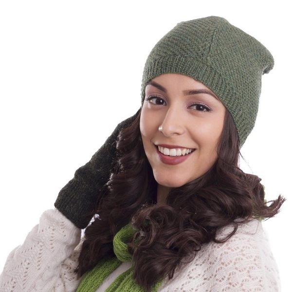Alternate image for 100 Baby Alpaca Hat in Avocado from Peru Avocado Honeycomb