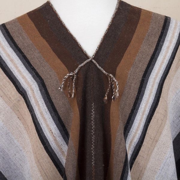 Alternate image for Backstrap Handwoven Mens Alpaca Poncho in Earth Tones Chinchero Legacy