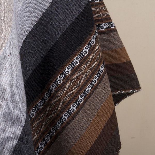 Alternate image for Backstrap Handwoven Mens Alpaca Poncho in Earth Tones Chinchero Legacy