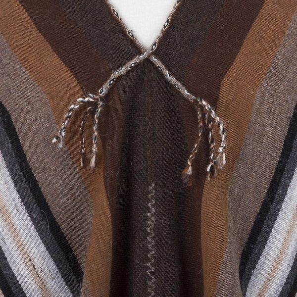 Alternate image for Backstrap Handwoven Mens Alpaca Poncho in Earth Tones Chinchero Legacy