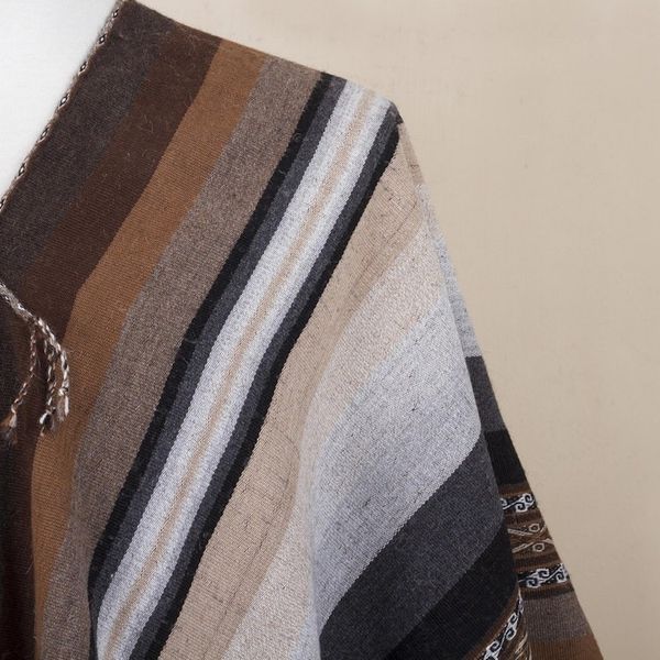 Alternate image for Backstrap Handwoven Mens Alpaca Poncho in Earth Tones Chinchero Legacy