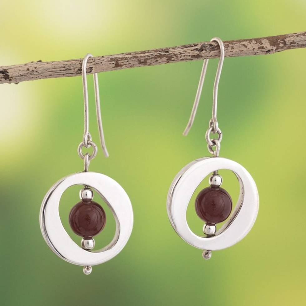 Contemporary Free Trade Silver and Carnelian Earrings 'Oval Window'