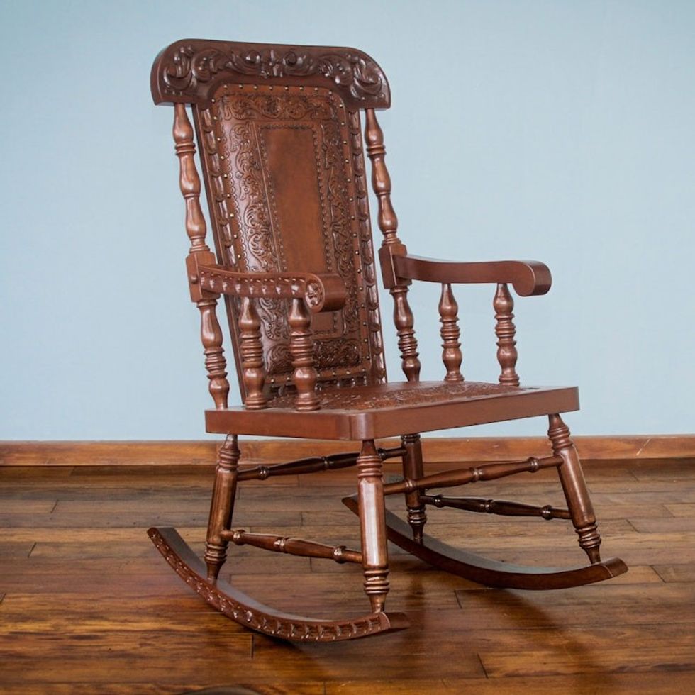 Traditional Wood Leather Rocking Chair 'Nobility'