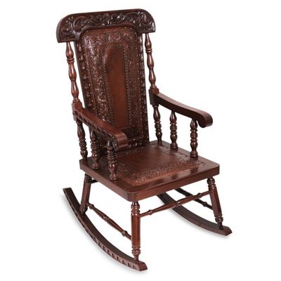 Alternate image for Traditional Wood Leather Rocking Chair Nobility