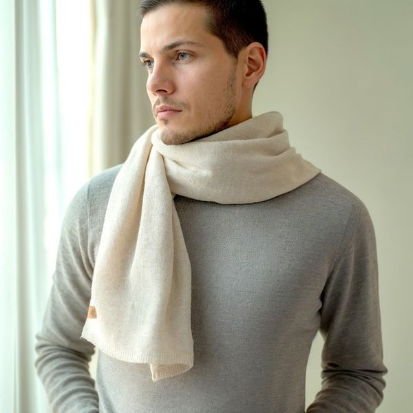 Alternate image for Knit Alpaca Blend Scarf in Vanilla Shade from Peru Cozy Vanilla