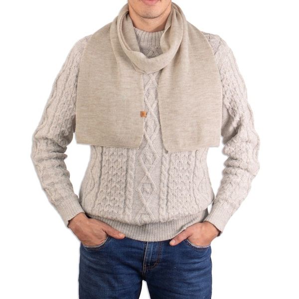 Alternate image for Knit Alpaca Blend Scarf in Vanilla Shade from Peru Cozy Vanilla