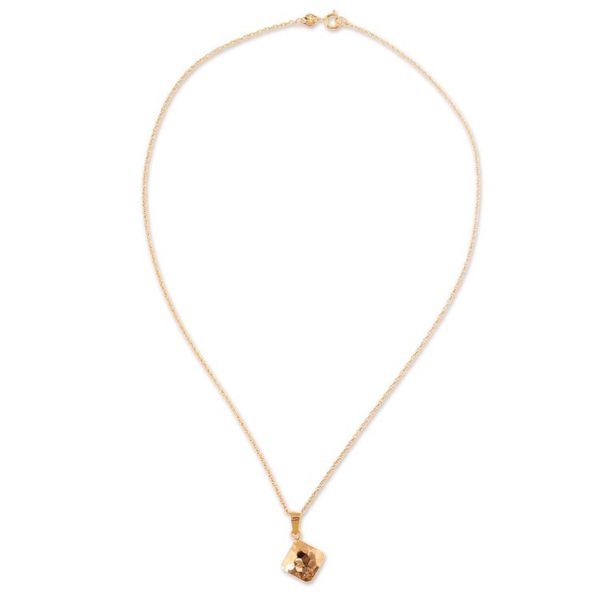 Alternate image for Modern Diamond-Shaped 18k Gold-Plated Pedant Necklace Hammered Gold