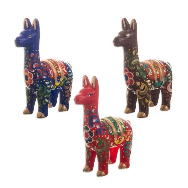 Alternate image for Hand Crafted Small Ceramic Llamas Set of 3 Colors of the Andes
