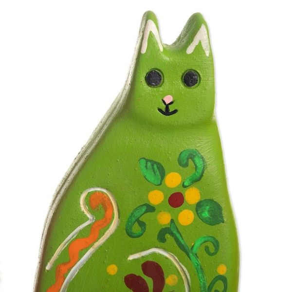 Alternate image for Vibrant Floral Ceramic Cat Statuette from Peru Guardian Kitten
