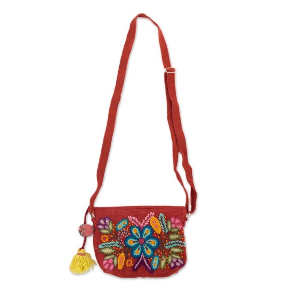 Handloomed Floral Spring Alpaca Sling with Adjustable Strap 'Andes Bouquet'