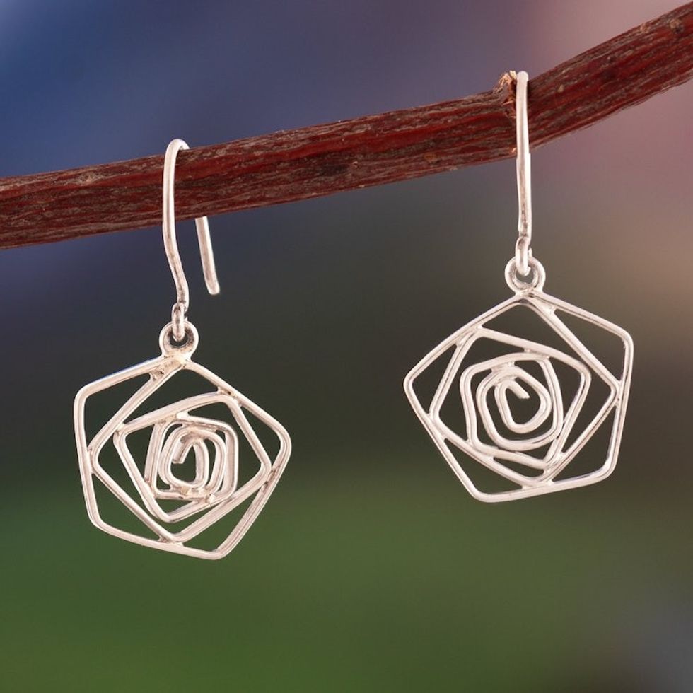 Modern Abstract Rose-Themed Sterling Silver Dangle Earrings 'Abstract Rose'
