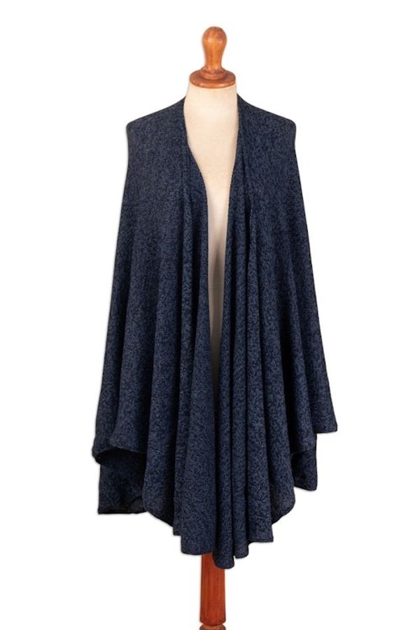 Alternate image for Textured Knit Alpaca Blend Ruana in Blue Shades from Peru Sea Blue