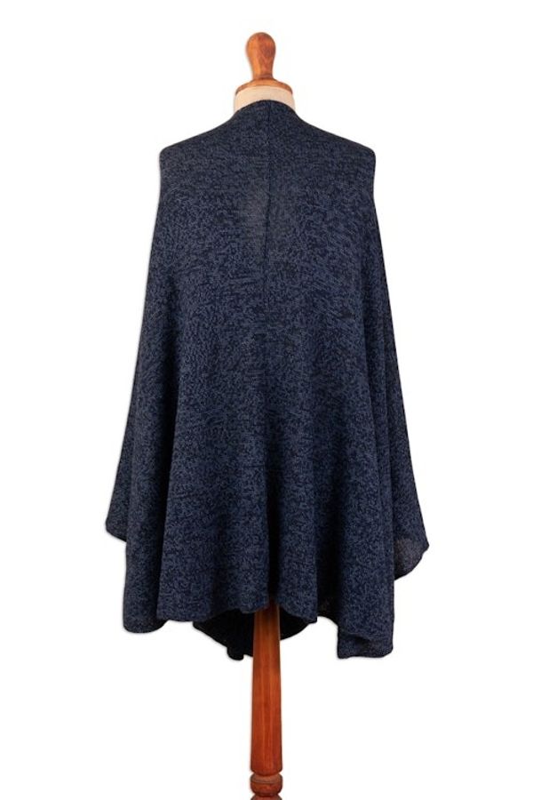 Alternate image for Textured Knit Alpaca Blend Ruana in Blue Shades from Peru Sea Blue