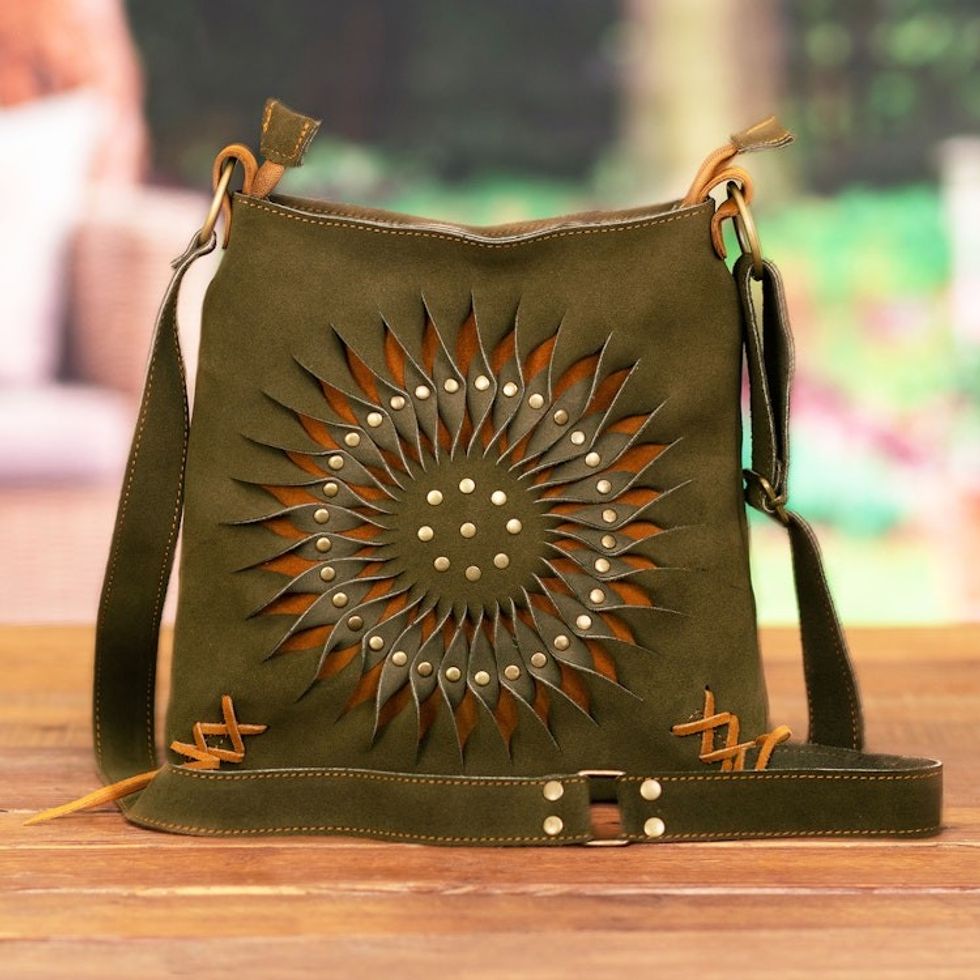 Handcrafted Suede Sling in Olive from Peru 'Ripple Effect in Olive'