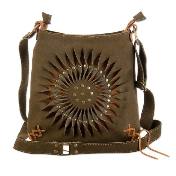 Alternate image for Handcrafted Suede Sling in Olive from Peru Ripple Effect in Olive