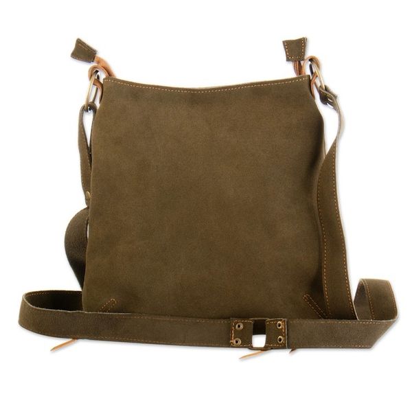 Alternate image for Handcrafted Suede Sling in Olive from Peru Ripple Effect in Olive