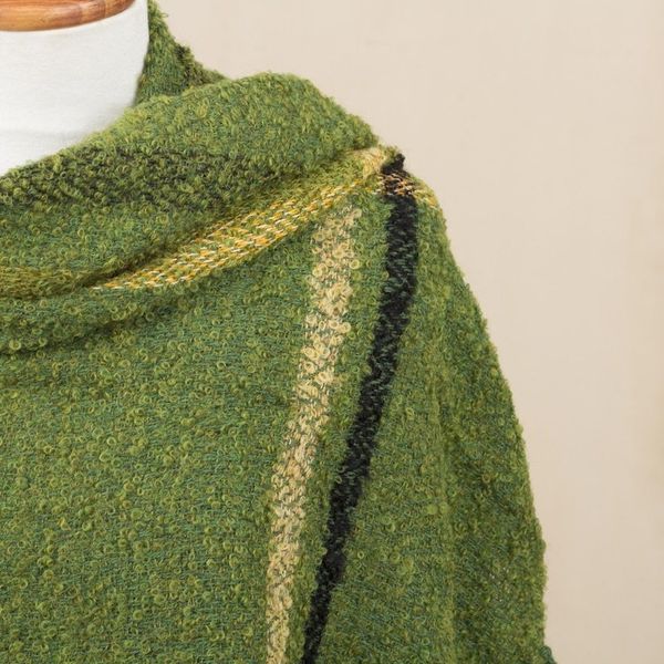 Alternate image for Handwoven Alpaca Blend Shawl in Moss Green from Peru Moss Elegance