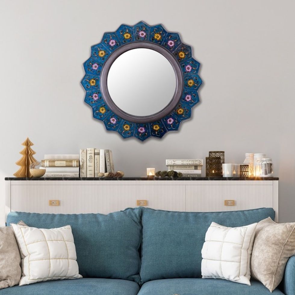 Blue Reverse-Painted Mirror 'Blue Star'
