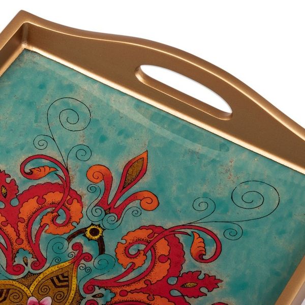 Alternate image for Reverse-Painted Glass and Wood Serving Tray Handmade in Peru Sweet Spring Flower