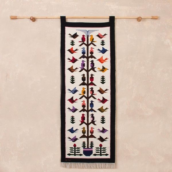 Alternate image for Beautiful Fair Trade Wool Tapestry Hummingbird Song