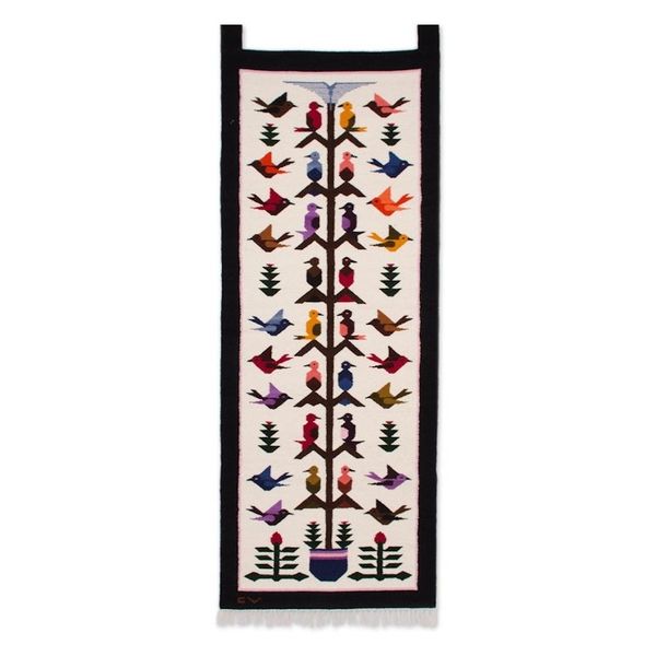 Alternate image for Beautiful Fair Trade Wool Tapestry Hummingbird Song