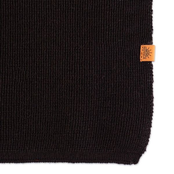 Alternate image for Knit Alpaca Blend Scarf in Black Shade from Peru Cozy Ebony