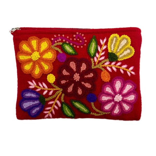 Alternate image for Hand Embroidered Wine Red Wool Cosmetic Bag Highland Wine