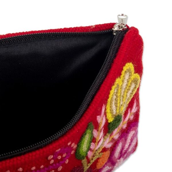 Alternate image for Hand Embroidered Wine Red Wool Cosmetic Bag Highland Wine