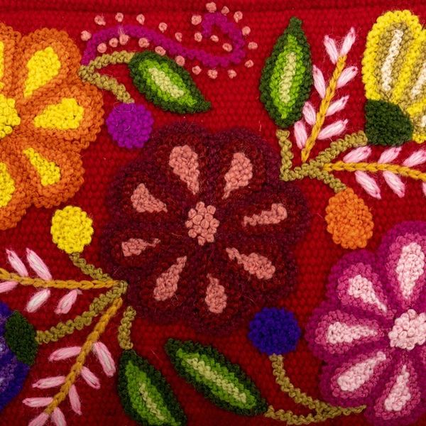 Alternate image for Hand Embroidered Wine Red Wool Cosmetic Bag Highland Wine