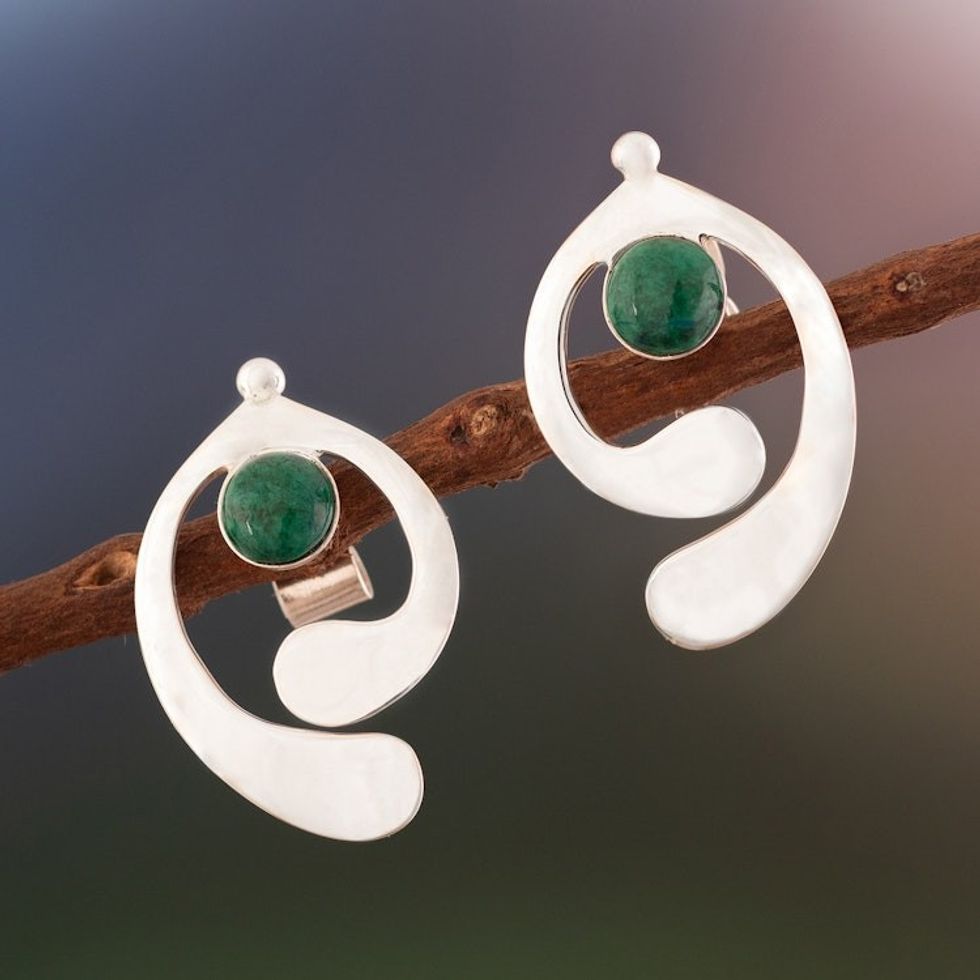 Chrysocolla and Sterling Silver Drop Earrings from Peru 'Caress of an Angel'