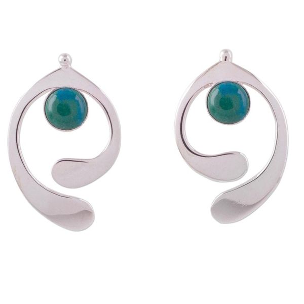 Alternate image for Chrysocolla and Sterling Silver Drop Earrings from Peru Caress of an Angel